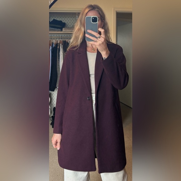 Selected Femme Purple Maroon Burgundy Eggplant Plum Wool Blend Midi Coat Jacket - Picture 12 of 13
